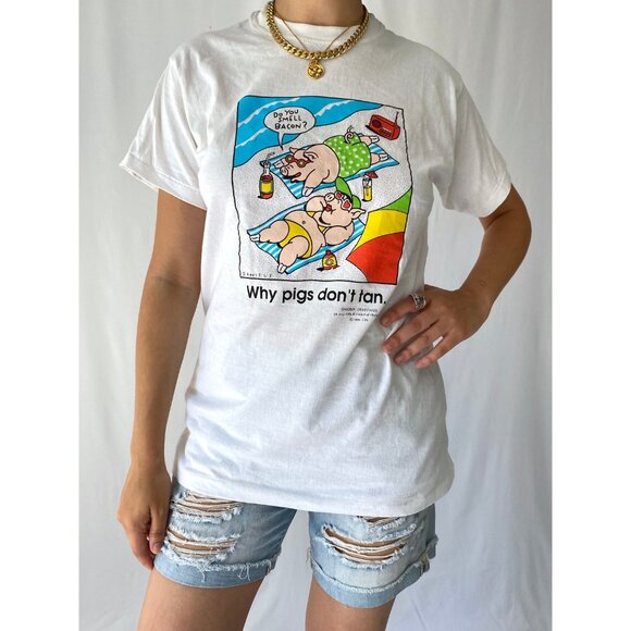 90s vintage funny beach vacation pigs graphic novelty fun humor cotton tee shirt - Picture 3 of 7